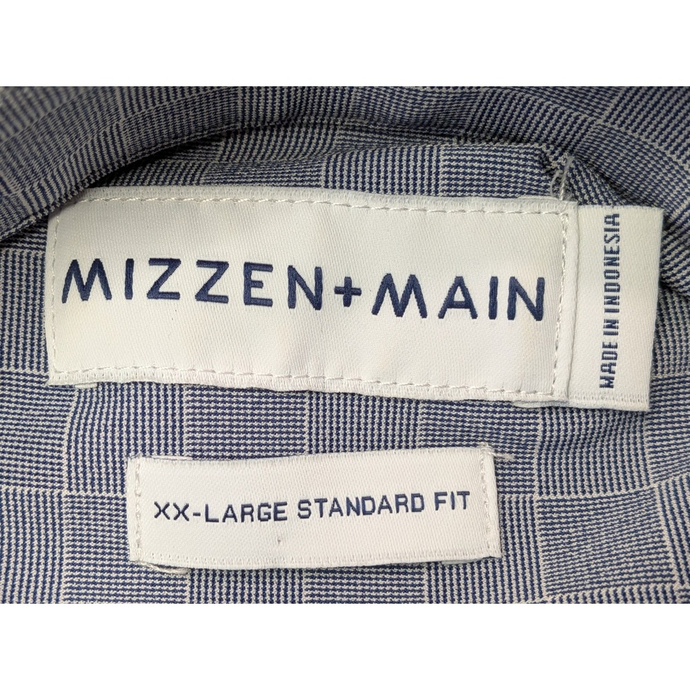 MIZZEN+MAIN Mens XX LARGE Leeward Standard Fit Blue Gray Check Dress Shirt - Picture 4 of 10